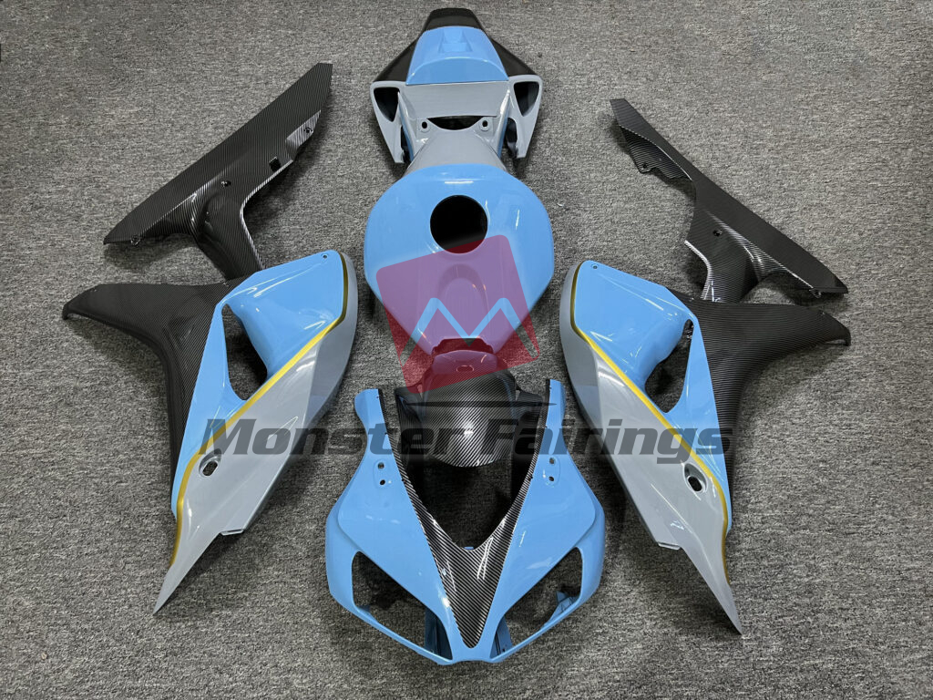 Honda CBR1000RR 2006 - 2007 Gloss Nardo Gray & Light Blue With Carbon Fiber Style ABS fairings - custom motorcycle bodywork kit by Monster Fairings
