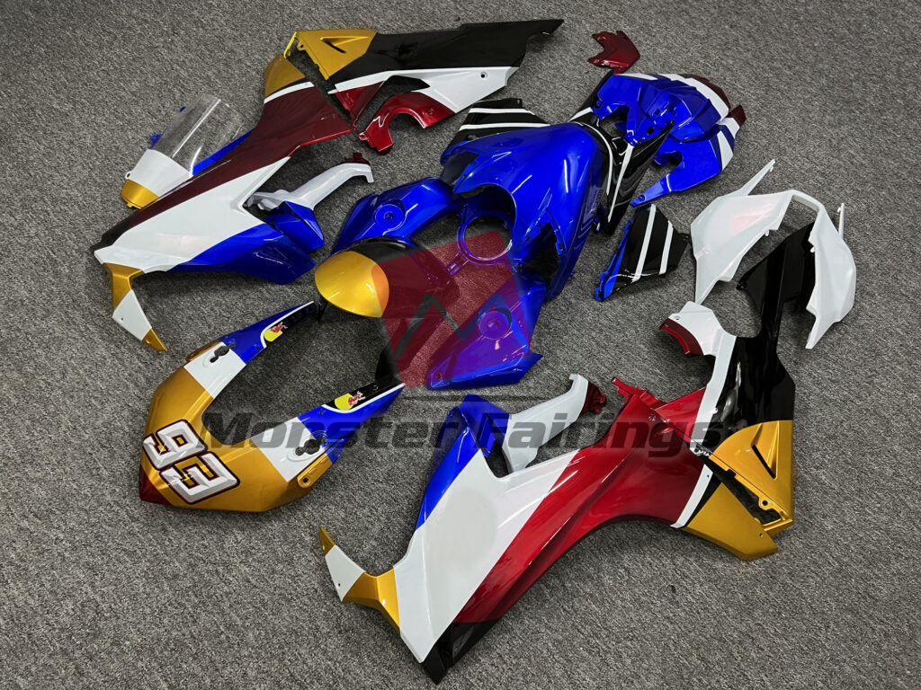 Honda CBR1000RR custom ABS fairings 2017 - 2025 in Gloss White, Blue & Black With Gold - durable replacement kit, Monster Fairings