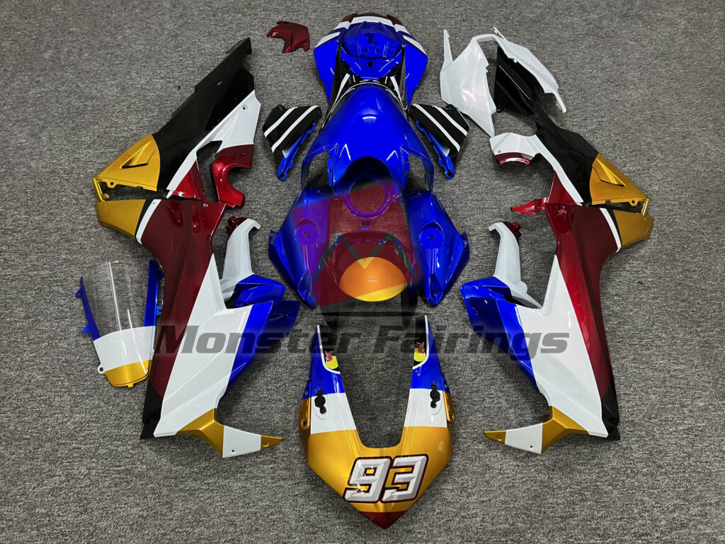 Honda CBR1000RR 2017 - 2025 Gloss White, Blue & Black With Gold ABS fairings - custom motorcycle bodywork kit by Monster Fairings