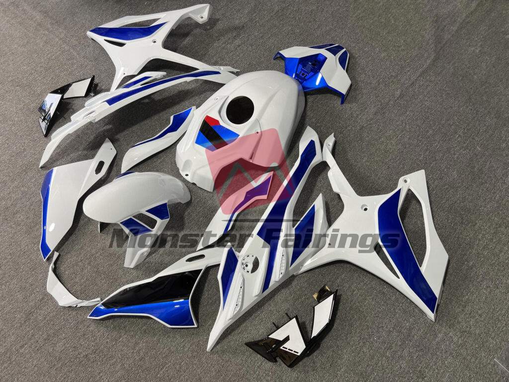 Gloss White & Blue With Black ABS fairings for BMW S1000RR 2023 - 2024 - premium OEM fit kit by Monster Fairings