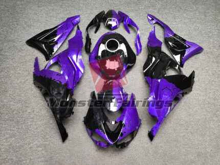 Kawasaki ZX6R 2024 - 2025 Gloss Black & Purple Wreckage ABS fairings - custom motorcycle bodywork kit by Monster Fairings
