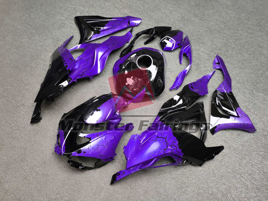 2024 - 2025 Kawasaki ZX6R Gloss Black & Purple Wreckage fairing set - ABS injection, custom painted by Monster Fairings