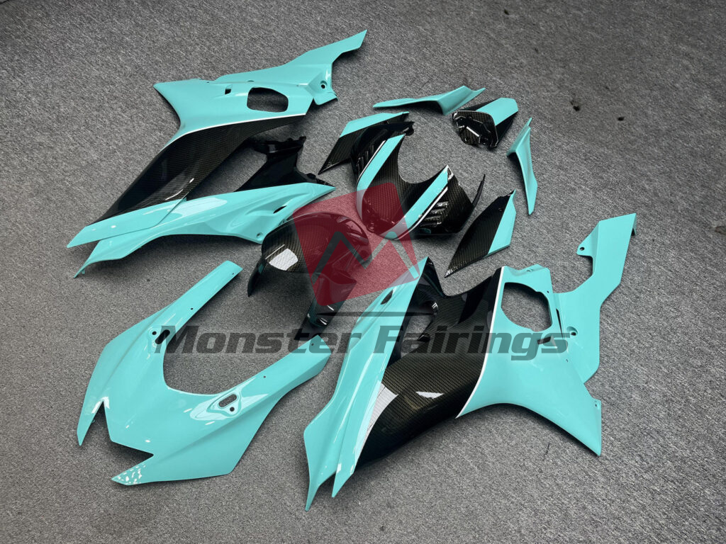 Gloss Turquoise With Carbon Fiber Style ABS fairings for Yamaha R6 2017 - 2022 - premium OEM fit kit by Monster Fairings