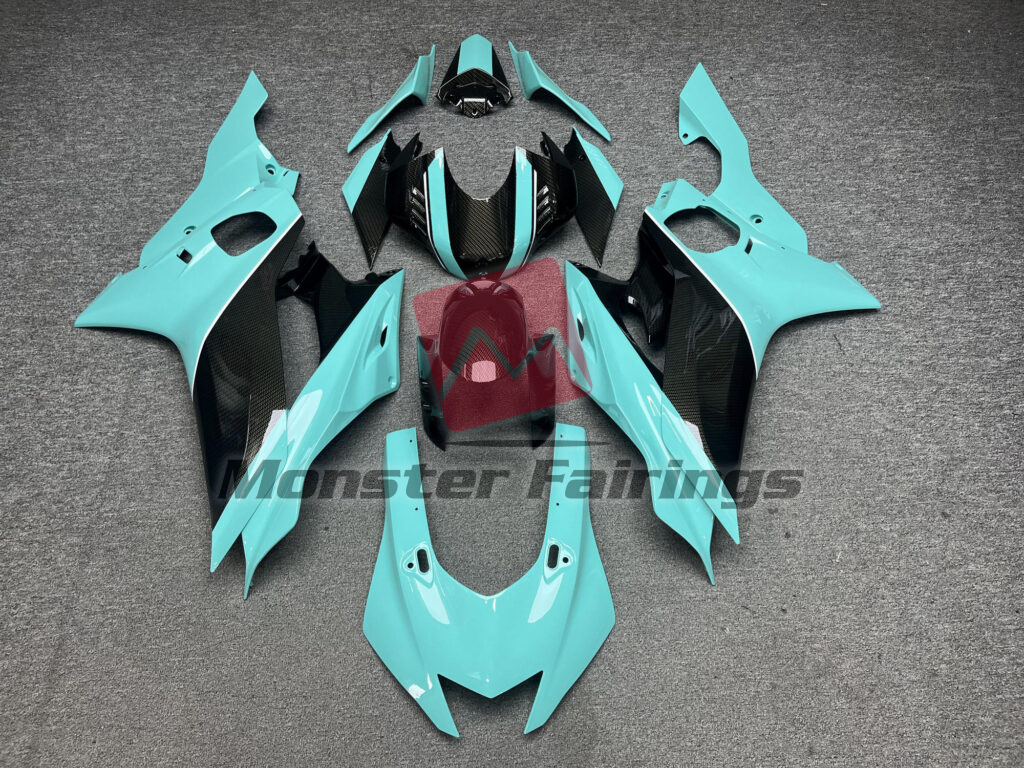 Yamaha R6 2017 - 2022 Gloss Turquoise With Carbon Fiber Style ABS fairings - custom motorcycle bodywork kit by Monster Fairings