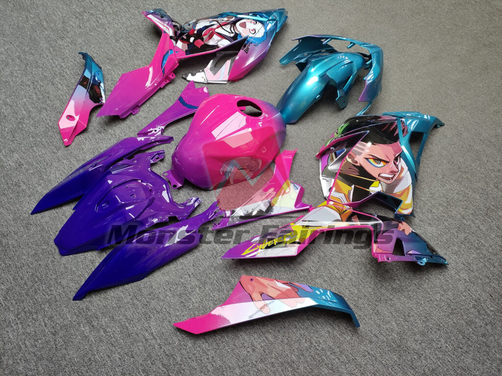 2018 - 2024 Kawasaki Ninja 400 Gloss Cyan, Pink & Purple Custom Gradient fairing set - ABS injection, custom painted by Monster Fairings