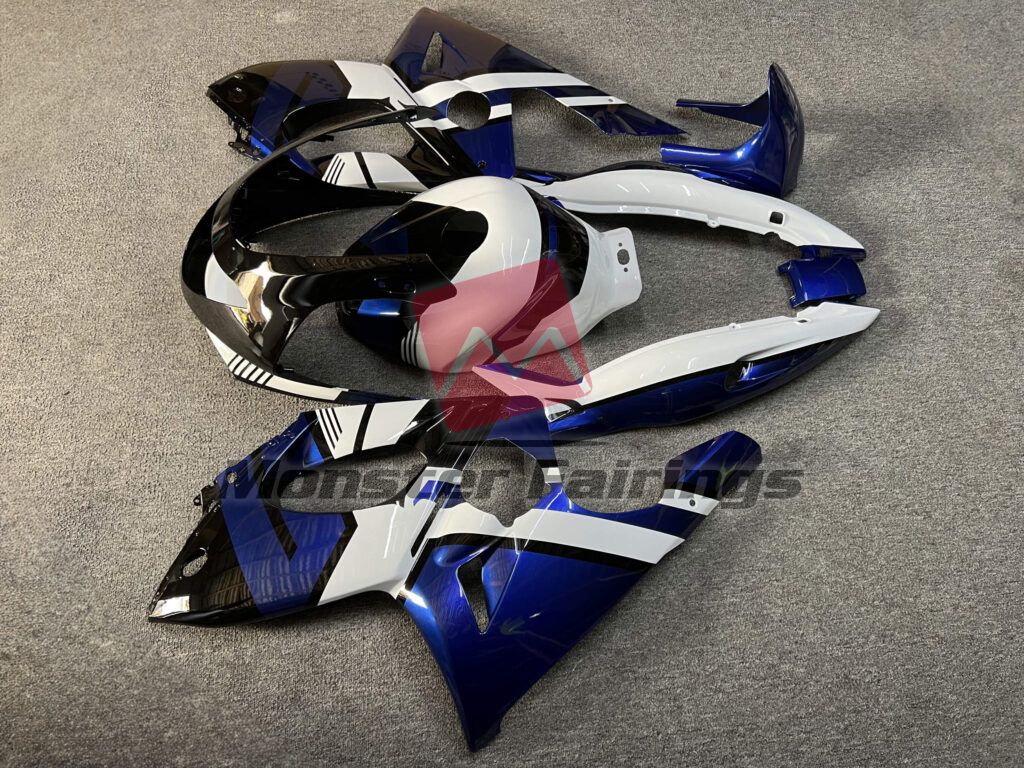 1997 - 2007 Yamaha Thundercat YZF600R Gloss White & Black With Blue fairing set - ABS injection, custom painted by Monster Fairings