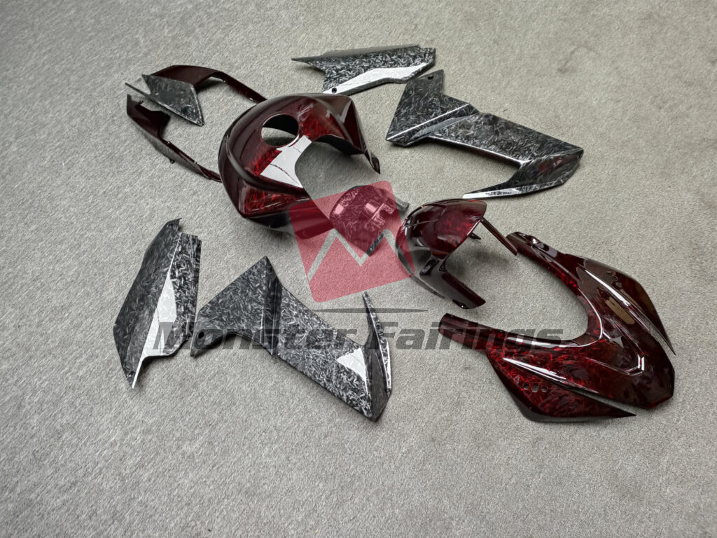 2020 - 2024 Aprilia RS660 Gloss Red & Black Forged Carbon Fiber Style fairing set - ABS injection, custom painted by Monster Fairings
