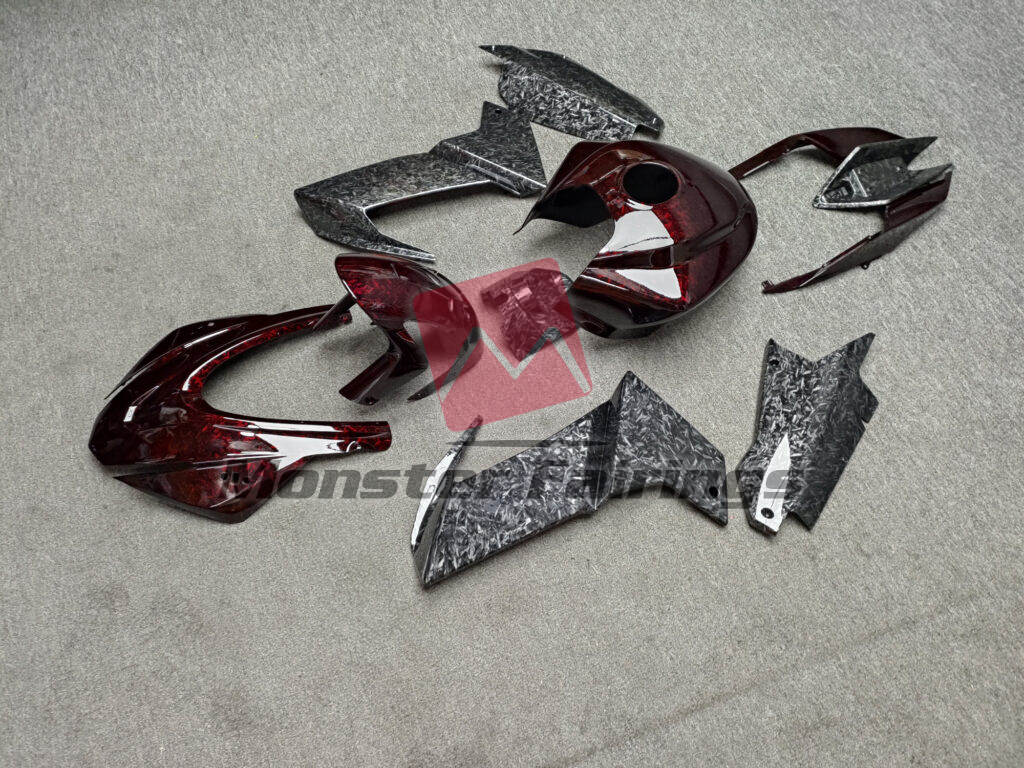 Monster Fairings ABS fairing kit for Aprilia RS660 2020 - 2024 - Gloss Red & Black Forged Carbon Fiber Style, precise OEM fit