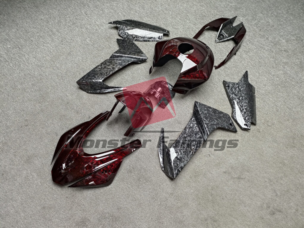 Aprilia RS660 custom ABS fairings 2020 - 2024 in Gloss Red & Black Forged Carbon Fiber Style - durable replacement kit, Monster Fairings