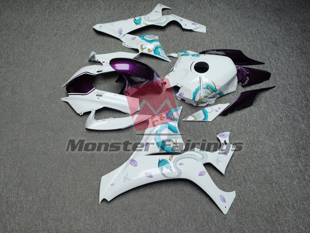 2020 - 2025 Yamaha R1 Gloss White & Purple Haku fairing set - ABS injection, custom painted by Monster Fairings