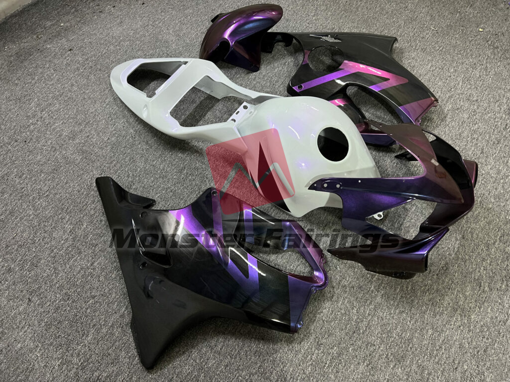 2001 - 2003 Honda CBR600 F4i Gloss Black & Purple Chameleon With Pearl White fairing set - ABS injection, custom painted by Monster Fairings