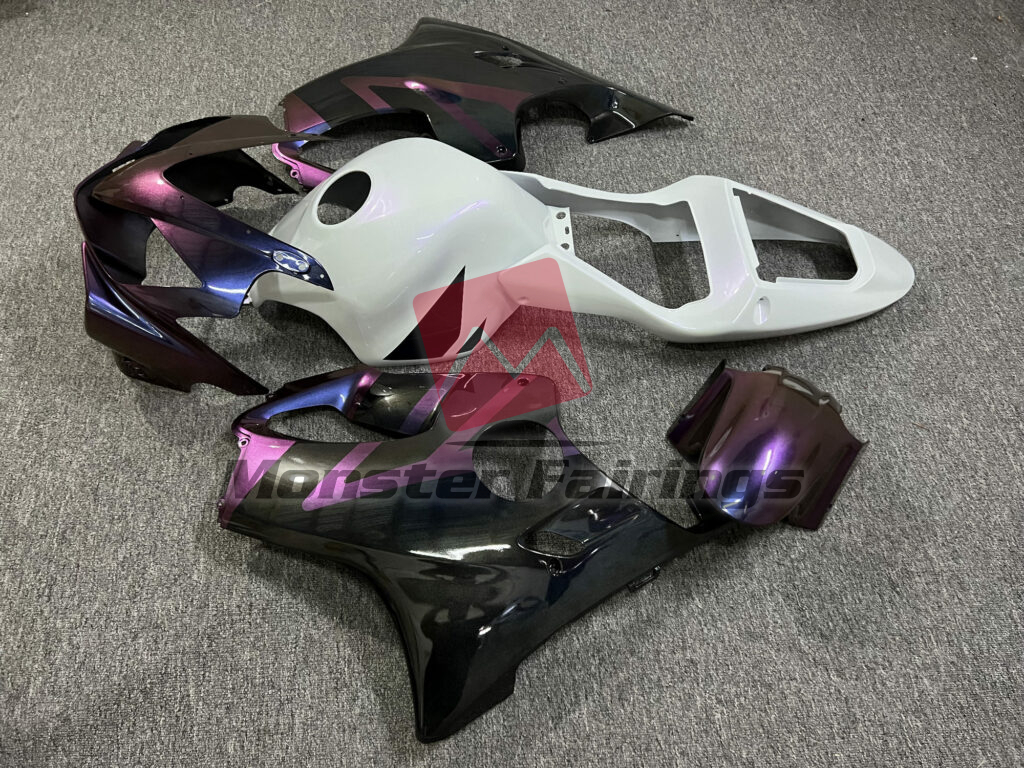Honda CBR600 F4i custom ABS fairings 2001 - 2003 in Gloss Black & Purple Chameleon With Pearl White - durable replacement kit, Monster Fairings