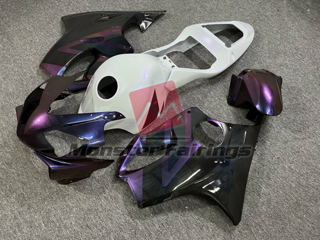 Monster Fairings ABS fairing kit for Honda CBR600 F4i 2001 - 2003 - Gloss Black & Purple Chameleon With Pearl White, precise OEM fit