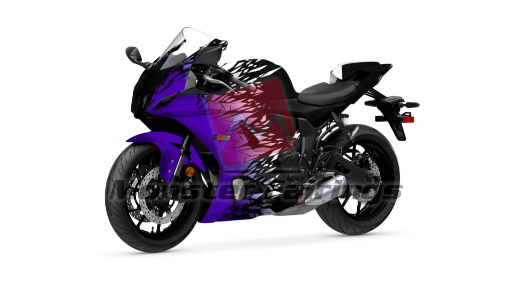 Yamaha R7 custom ABS fairings 2021 - 2025 in Matte Black & Gloss Purple White Shattered Split - durable replacement kit, Monster Fairings