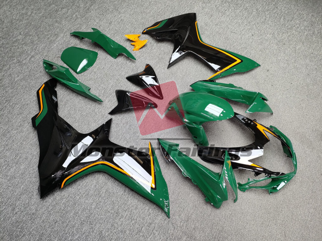 Gloss Green & Black With Orange ABS fairings for Suzuki GSXR 600 - 750 2011 - 2025 - premium OEM fit kit by Monster Fairings