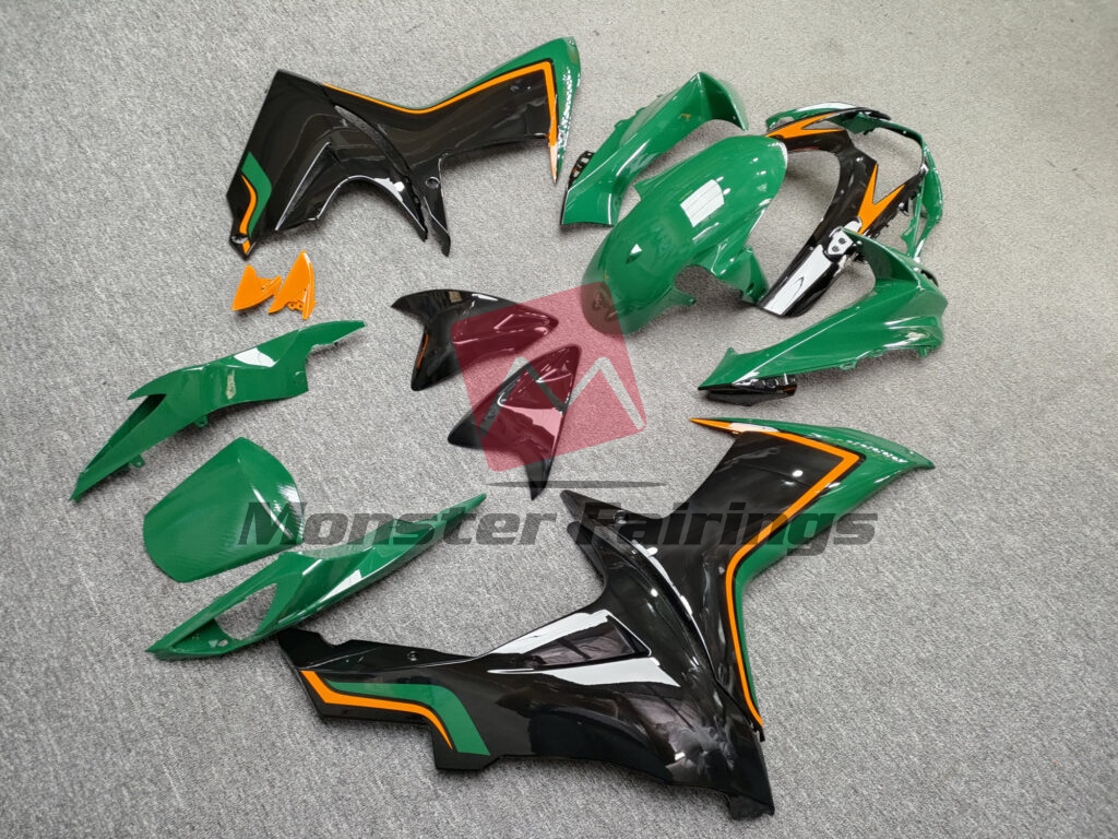 2011 - 2025 Suzuki GSXR Gloss Green & Black With Orange fairing set - ABS injection, custom painted by Monster Fairings