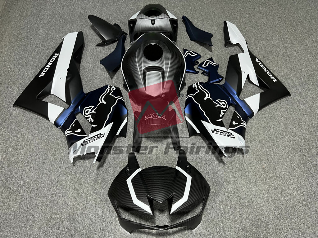Honda CBR600RR 2013 - 2025 Matte Carbon Fiber Style With Black & Blue Bull ABS fairings - custom motorcycle bodywork kit by Monster Fairings