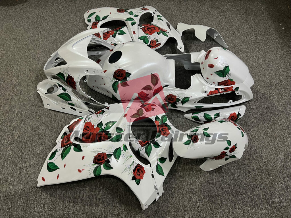 Monster Fairings ABS fairing kit for Suzuki GSXR 1300 2008 - 2020 - Gloss Pearl White With Roses, precise OEM fit