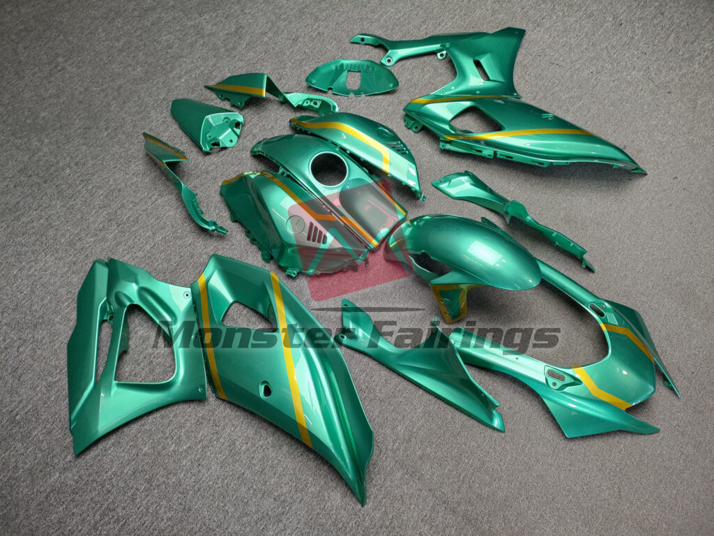 Yamaha R7 custom ABS fairings 2021 - 2025 in Gloss Emerald Green With Gold - durable replacement kit, Monster Fairings