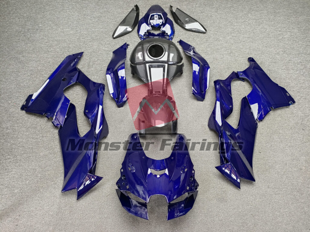 Kawasaki ZX10R 2021 - 2025 Gloss Blue & Black Carbon Fiber Style ABS fairings - custom motorcycle bodywork kit by Monster Fairings