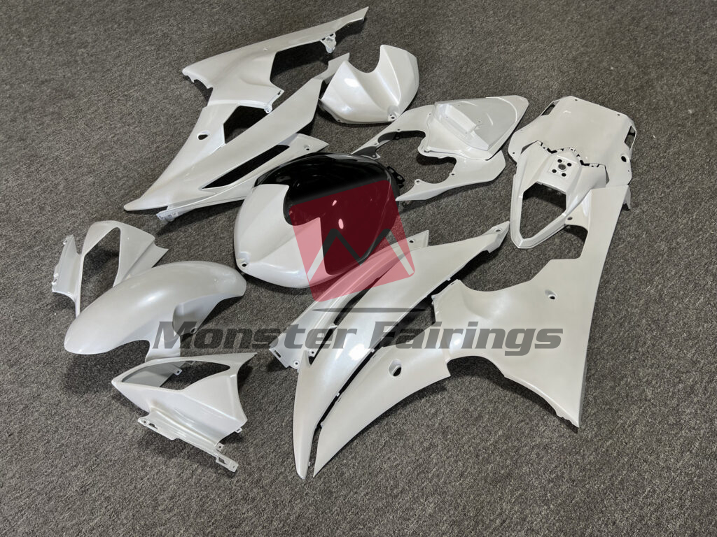 Yamaha R6 custom ABS fairings 2008 - 2016 in Gloss Pearl White & Black - durable replacement kit, Monster Fairings