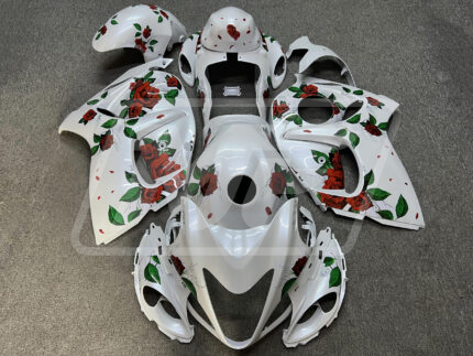 Suzuki GSXR 1300 2008-2020 Gloss Pearl White With Roses ABS Fairings | Monster Fairings