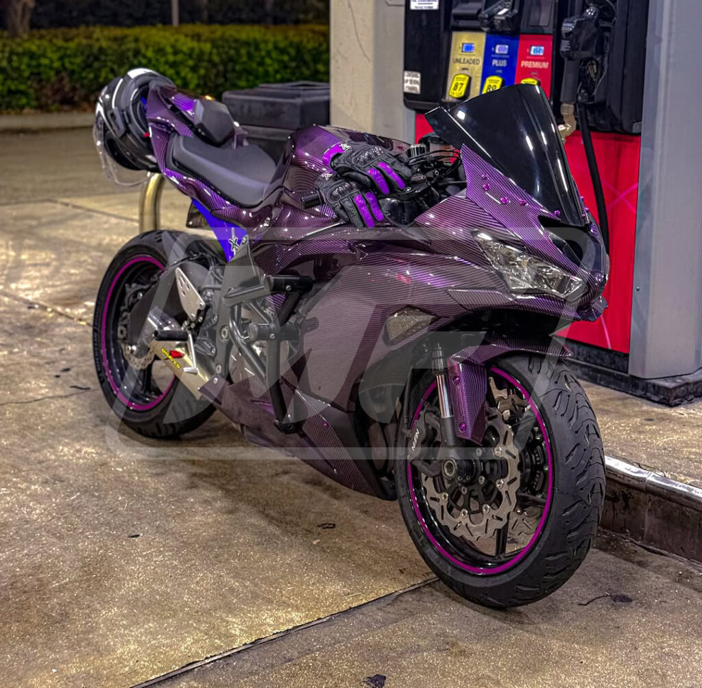 Gloss Light Purple Carbon Fiber Style ABS fairings for Kawasaki ZX6R 2019 - 2023 - premium OEM fit kit by Monster Fairings