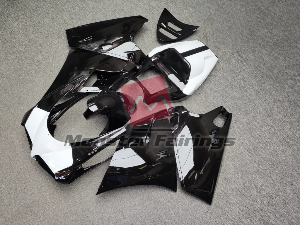 Ducati 996 748 916 998 custom ABS fairings in Gloss Black White - durable replacement kit, Monster Fairings