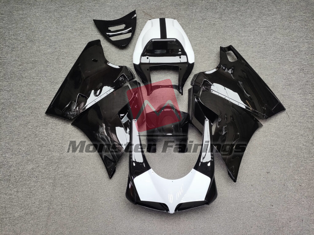 Ducati 996 748 916 998 Gloss Black White ABS fairings - custom motorcycle bodywork kit by Monster Fairings