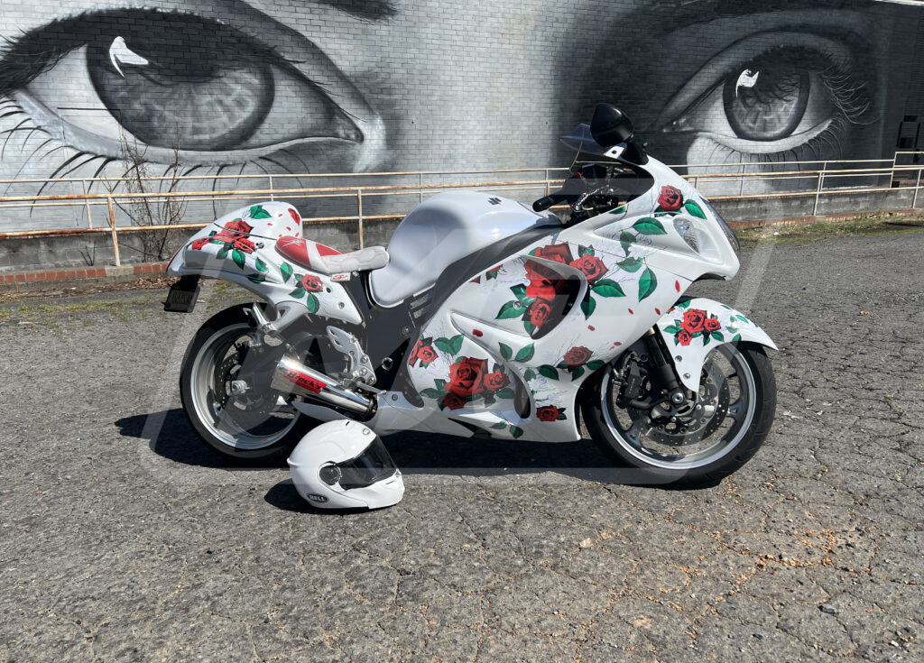 Gloss Pearl White With Roses ABS fairings for Suzuki GSXR 1300 2008 - 2020 - premium OEM fit kit by Monster Fairings