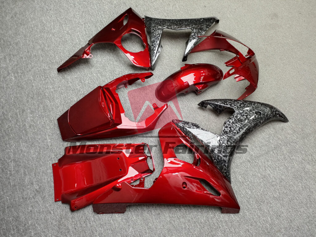 2003 - 2004 Yamaha R6 Gloss Candy Red Forged Carbon Fiber fairing set - ABS injection, custom painted by Monster Fairings
