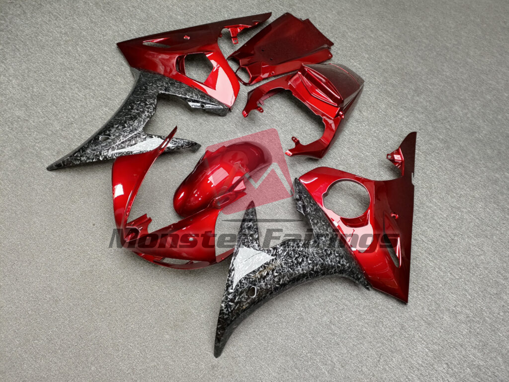Yamaha R6 custom ABS fairings 2003 - 2004 in Gloss Candy Red Forged Carbon Fiber - durable replacement kit, Monster Fairings