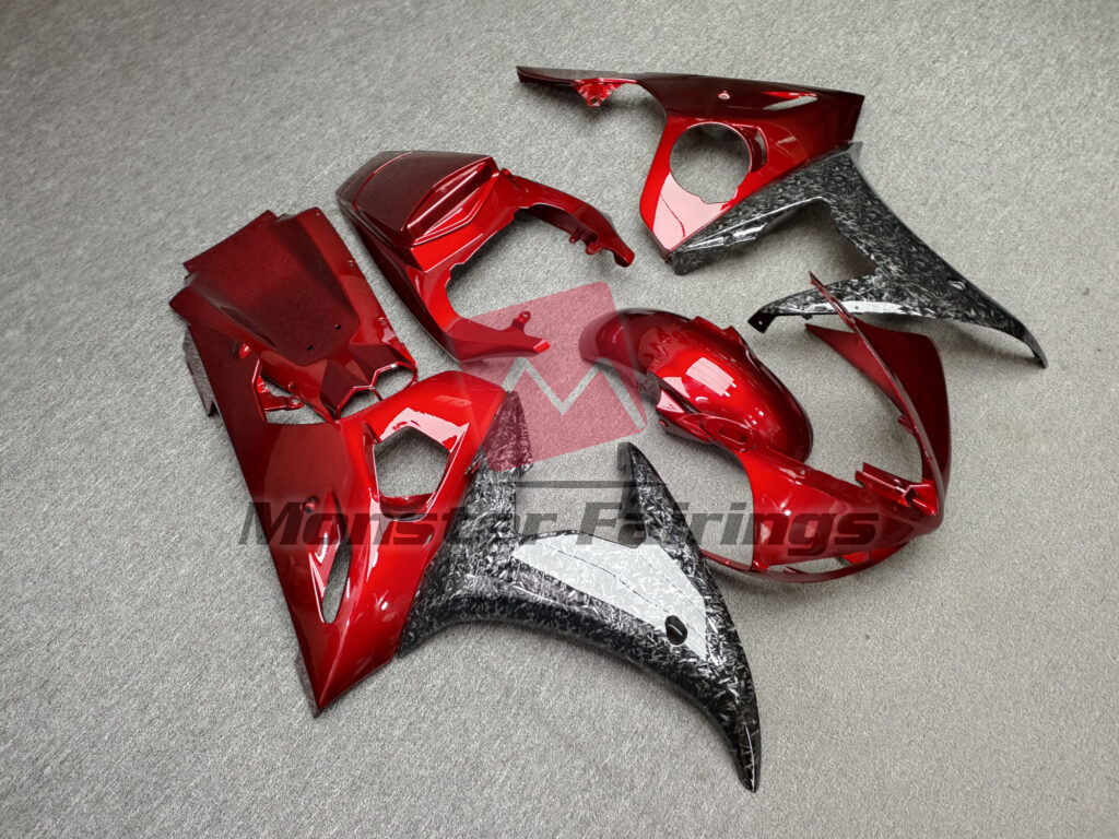 Gloss Candy Red Forged Carbon Fiber ABS fairings for Yamaha R6 2003 - 2004 - premium OEM fit kit by Monster Fairings