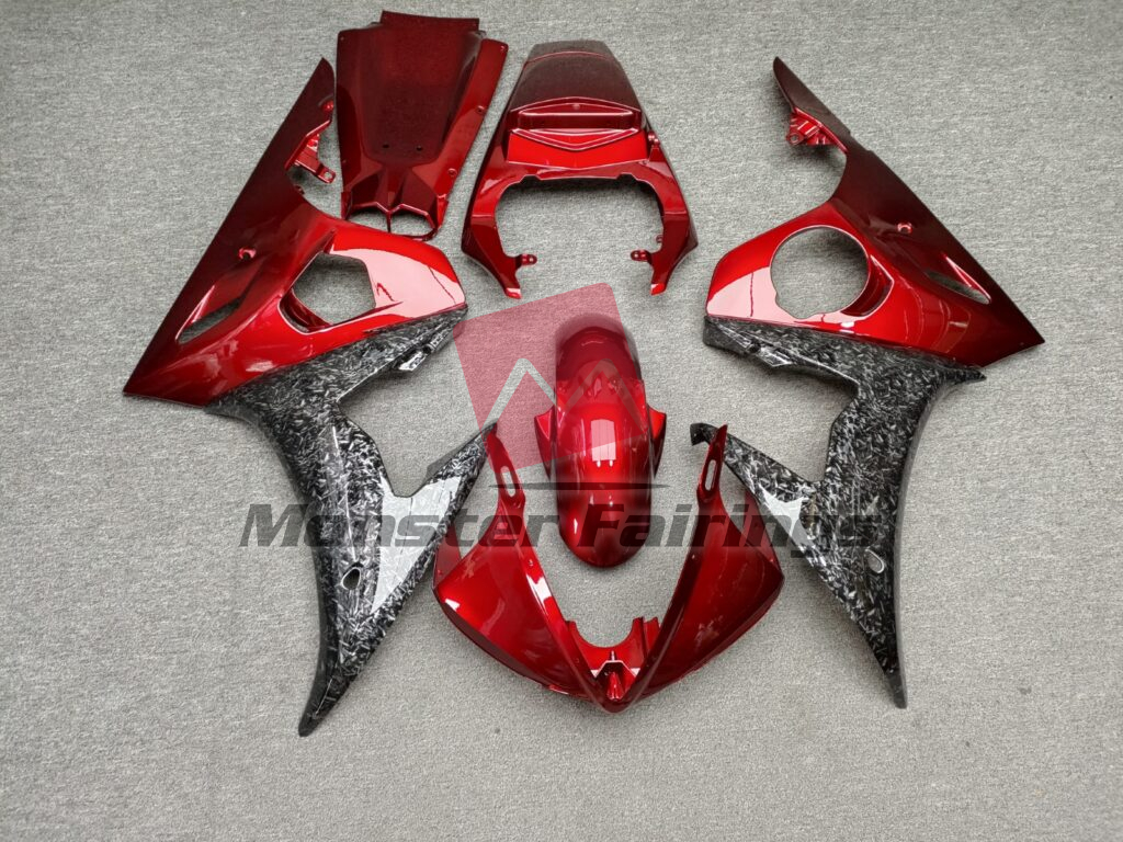 Yamaha R6 2003 - 2004 Gloss Candy Red Forged Carbon Fiber ABS fairings - custom motorcycle bodywork kit by Monster Fairings