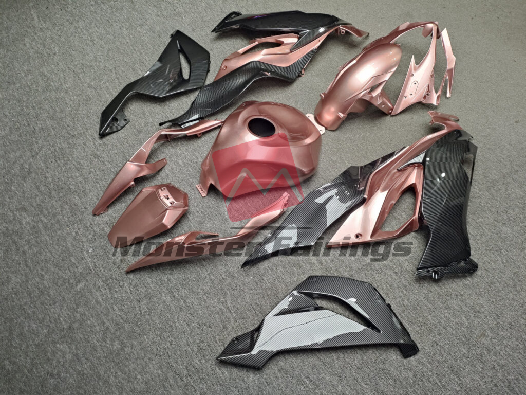 Gloss Rose Gold & Carbon Fiber ABS fairings for Kawasaki ZX6R 2019 - 2023 - premium OEM fit kit by Monster Fairings