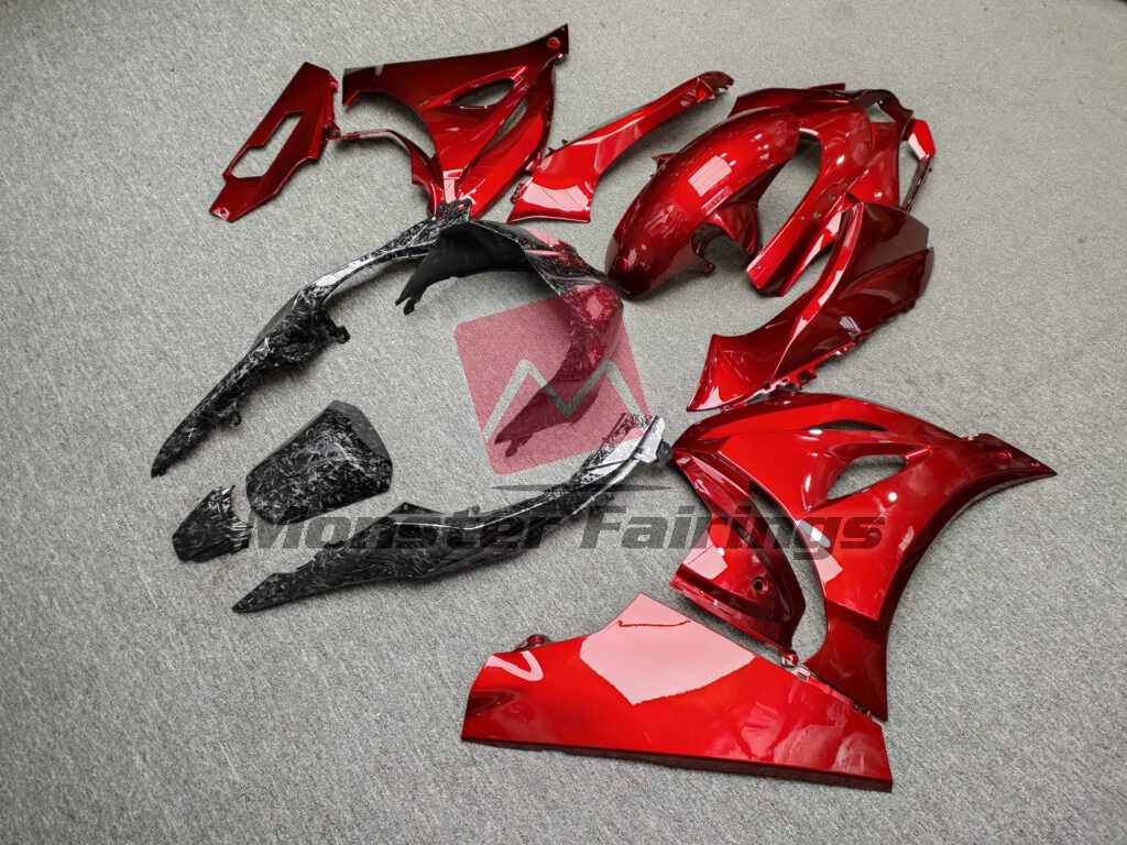 2017 - 2025 Suzuki GSXR 1000 Gloss Candy Red & Forged Carbon Fiber fairing set - ABS injection, custom painted by Monster Fairings