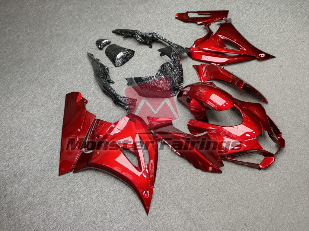 Gloss Candy Red & Forged Carbon Fiber ABS fairings for Suzuki GSXR 1000 2017 - 2025 - premium OEM fit kit by Monster Fairings