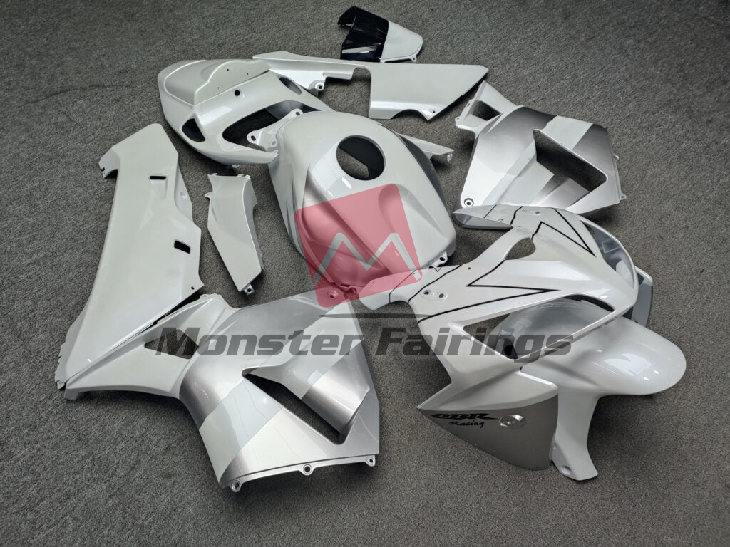 Honda CBR600RR custom ABS fairings 2005 - 2006 in Gloss White & Silver Black - durable replacement kit, Monster Fairings