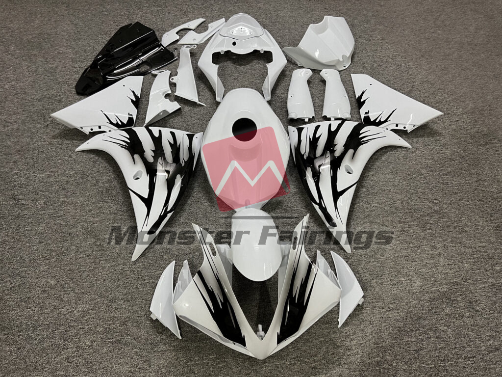 Yamaha R1 2009 - 2011 Gloss White & Black Splash ABS fairings - custom motorcycle bodywork kit by Monster Fairings