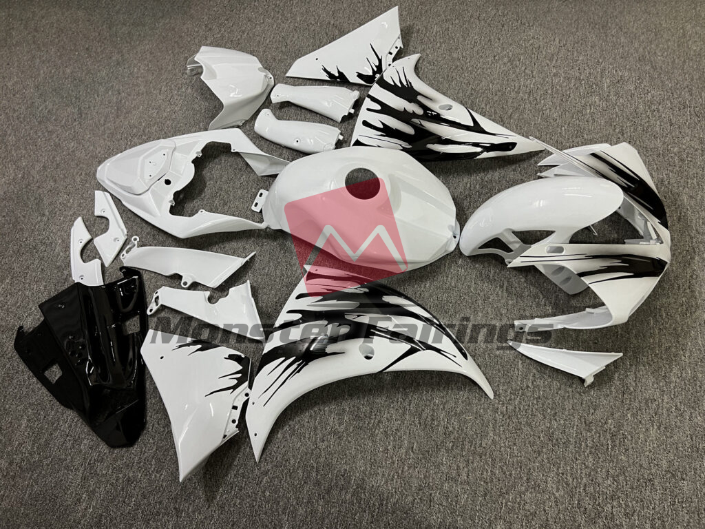 2009 - 2011 Yamaha R1 Gloss White & Black Splash fairing set - ABS injection, custom painted by Monster Fairings