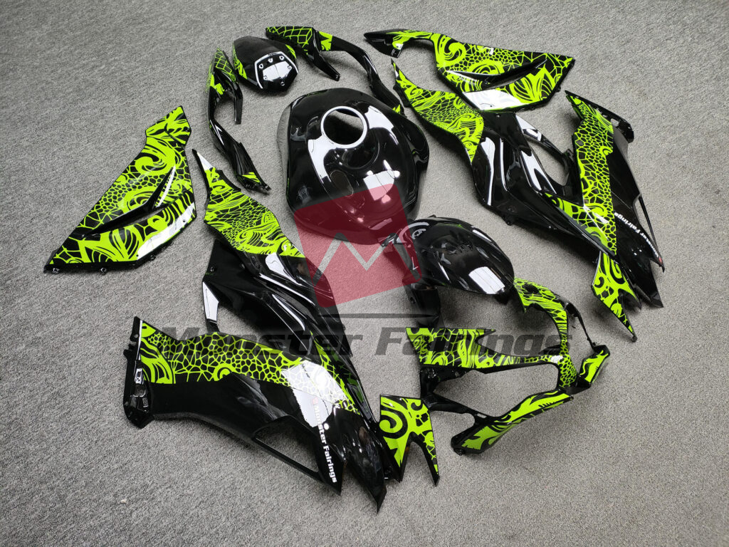 Gloss Black & High Vis Yellow Tribal ABS fairings for Kawasaki ZX6R 2019 - 2023 - premium OEM fit kit by Monster Fairings