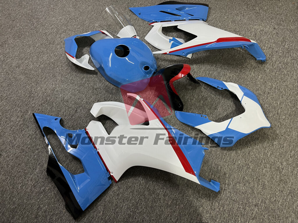 Gloss White Baby Blue & Red ABS fairings for Ducati Panigale V2 2020 - 2024 - premium OEM fit kit by Monster Fairings