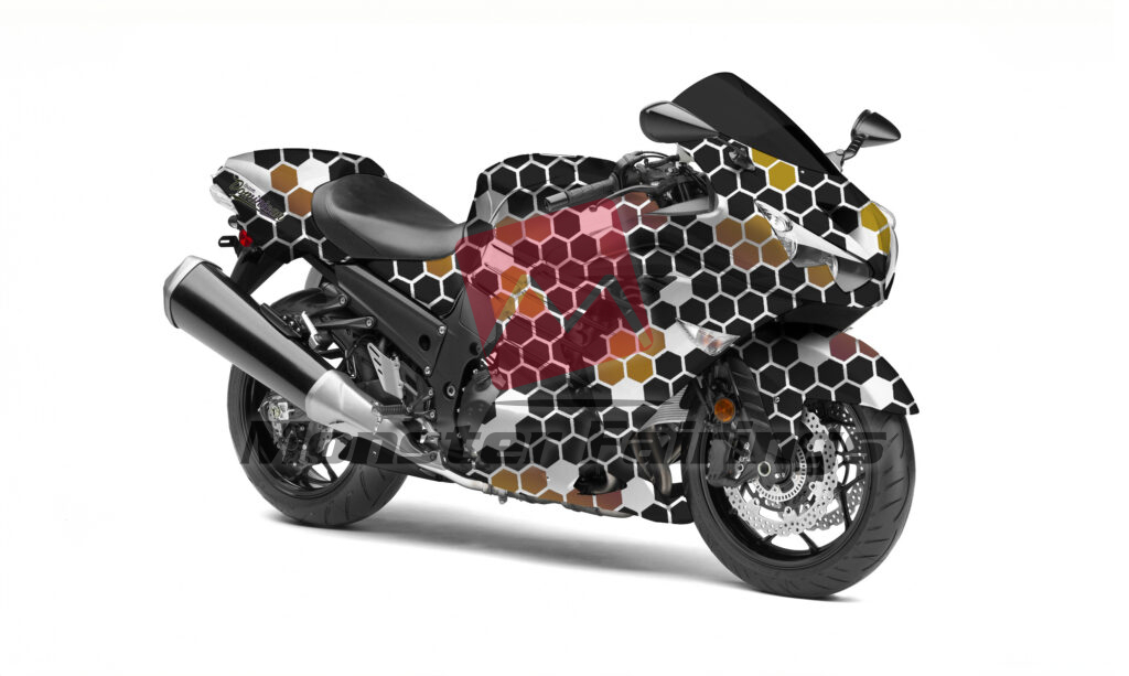 Gloss Black & White Bronze Honeycomb ABS fairings for Kawasaki ZX14R 2006 - 2011 - premium OEM fit kit by Monster Fairings