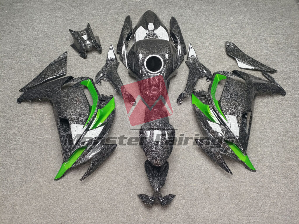 Kawasaki Ninja 650R 2020 - 2025 Gloss Forged Carbon Fiber Green ABS fairings - custom motorcycle bodywork kit by Monster Fairings