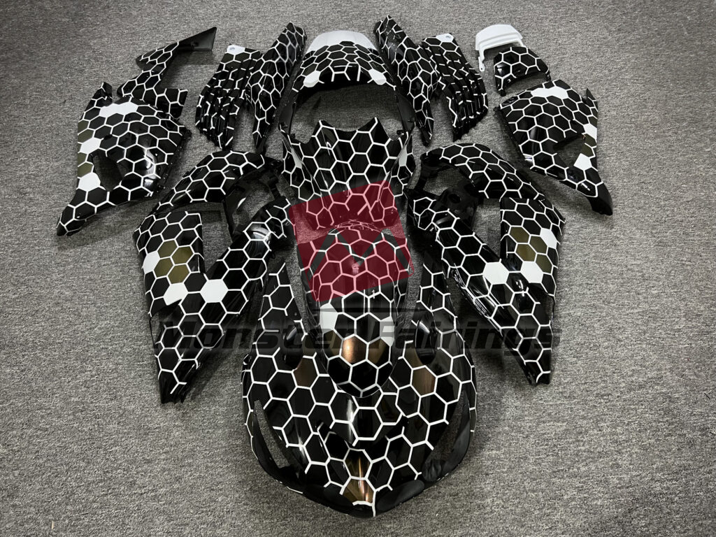 Kawasaki ZX14R 2006 - 2011 Gloss Black & White Bronze Honeycomb ABS fairings - custom motorcycle bodywork kit by Monster Fairings
