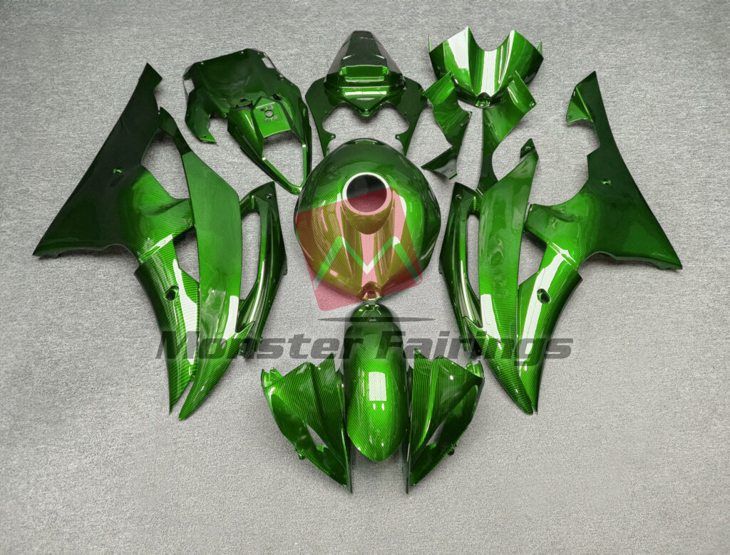 Yamaha R6 2008 - 2016 Gloss Green Carbon Fiber ABS fairings - custom motorcycle bodywork kit by Monster Fairings