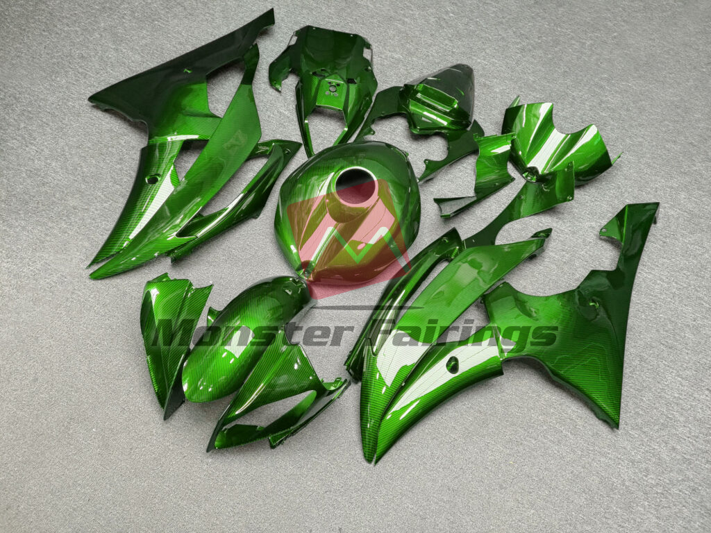 2008 - 2016 Yamaha R6 Gloss Green Carbon Fiber fairing set - ABS injection, custom painted by Monster Fairings