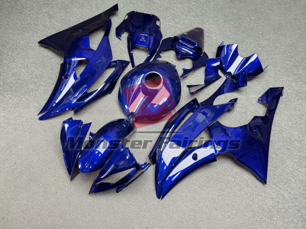 2008 - 2016 Yamaha R6 Gloss Blue Carbon Fiber fairing set - ABS injection, custom painted by Monster Fairings