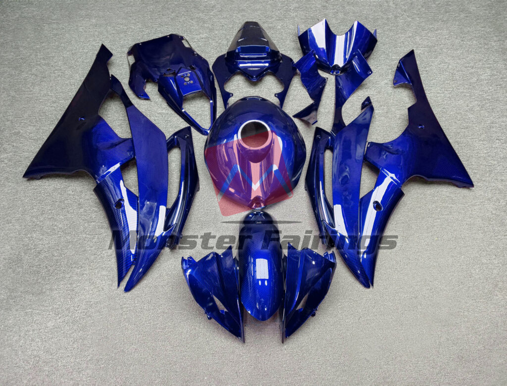 Yamaha R6 2008 - 2016 Gloss Blue Carbon Fiber ABS fairings - custom motorcycle bodywork kit by Monster Fairings