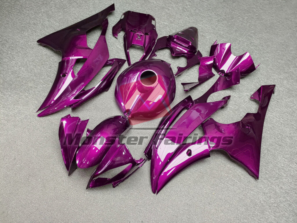 2008 - 2016 Yamaha R6 Gloss Pink Carbon Fiber fairing set - ABS injection, custom painted by Monster Fairings